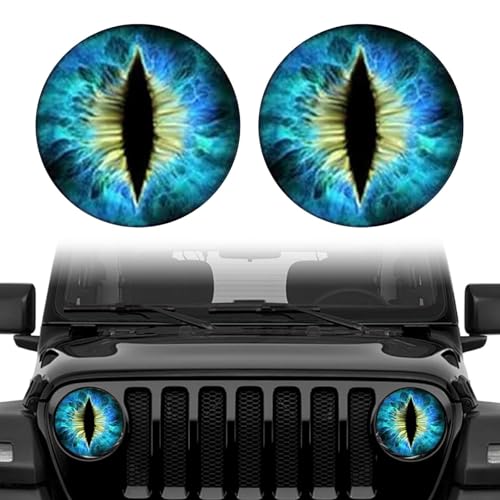 Damwot Beast Eyes Headlamp Decals for Jeep Headlights 3D Round Funny Decals for Truck Car Body Window Bumper Decoration Blue - Image 1