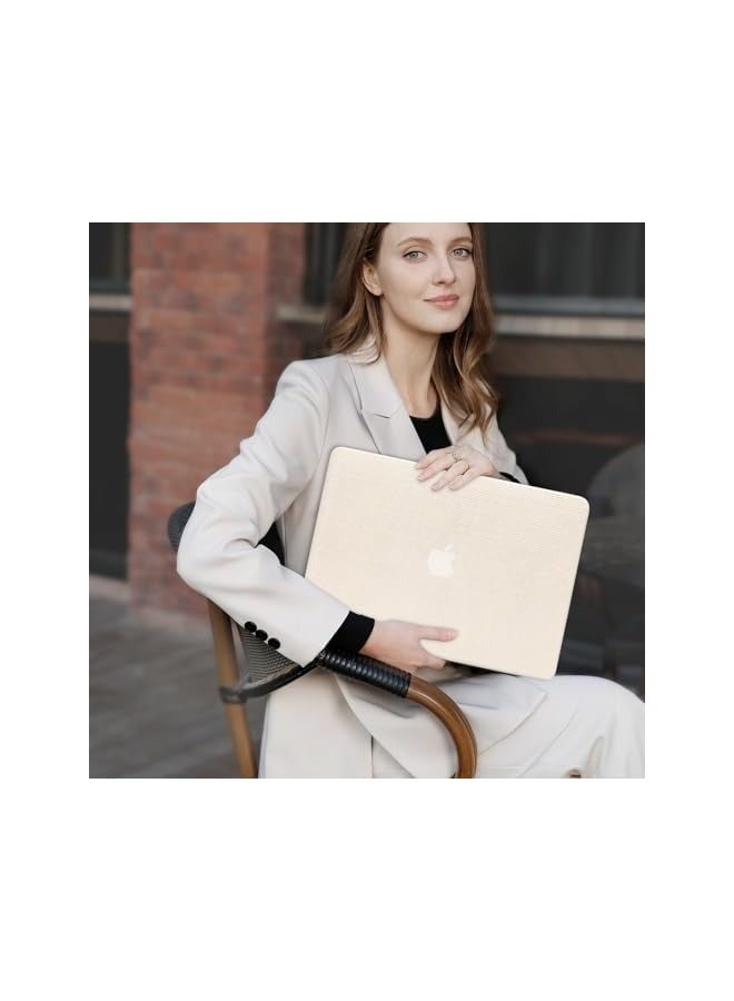 Mosiso Compatible with MacBook Air 13 inch Case 2022-2018 Release A2337 M1 A2179 A1932 Touch ID, Anti-Fingerprint Square Grid PU Leather Coated Plastic Hard Shell Case & Keyboard Cover, Beige - Image 5