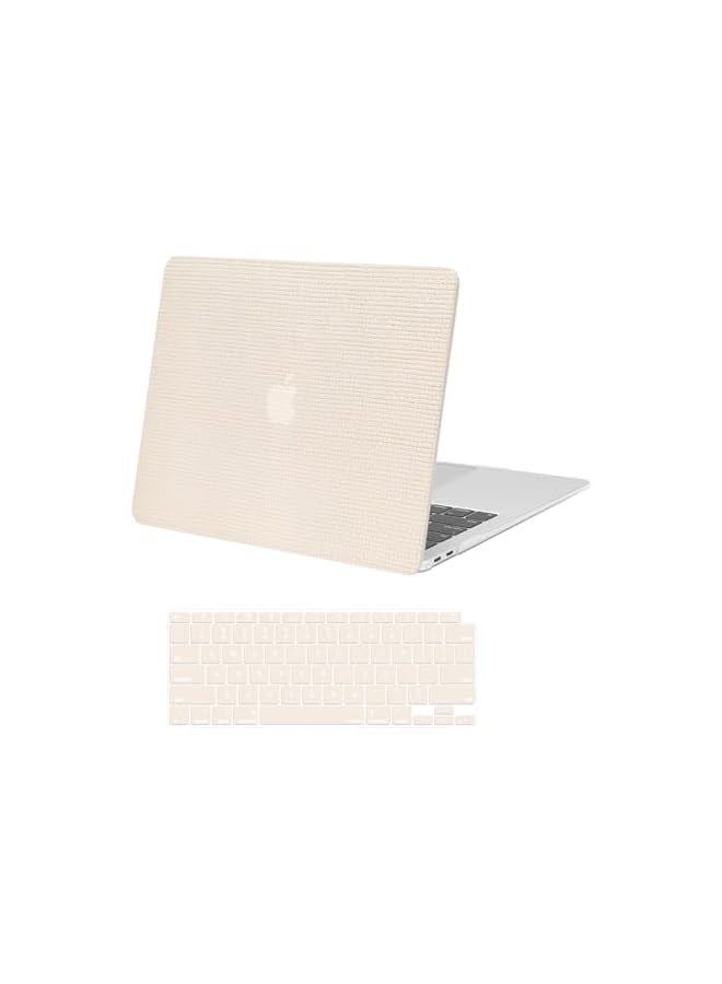 Mosiso Compatible with MacBook Air 13 inch Case 2022-2018 Release A2337 M1 A2179 A1932 Touch ID, Anti-Fingerprint Square Grid PU Leather Coated Plastic Hard Shell Case & Keyboard Cover, Beige - Image 1