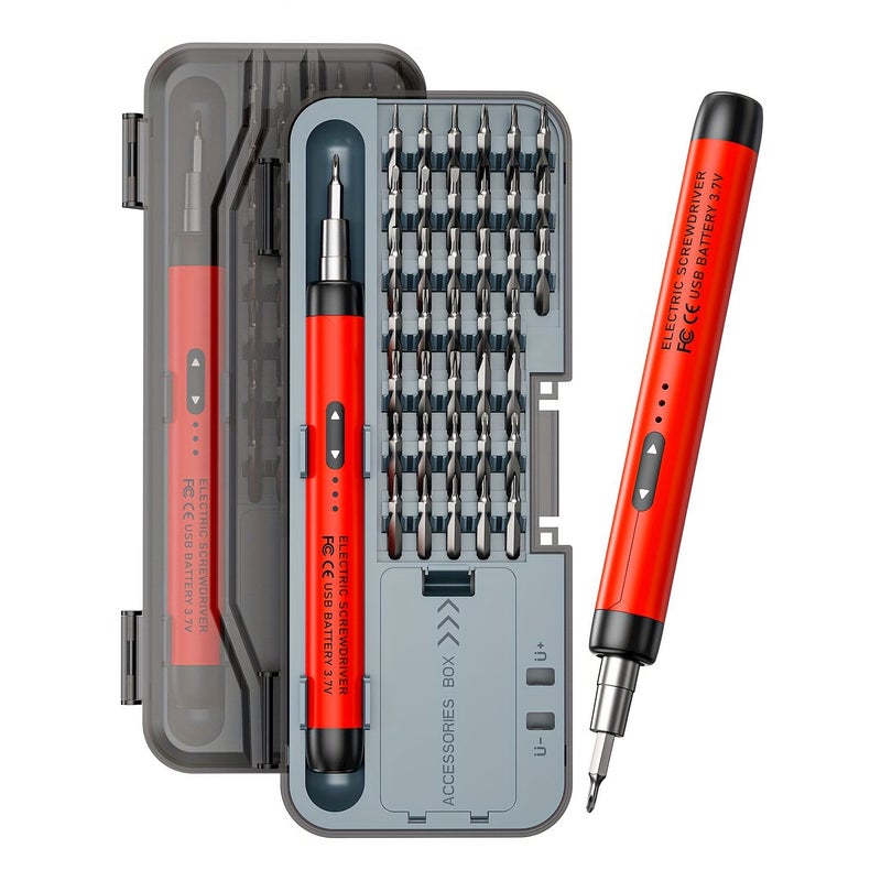 Red Electric Screwdriver Set, 46-In-1 Multifunctional Portable Tool Kit, Quiet Durable Rechargeable with High Torque for Home Use - Image 1