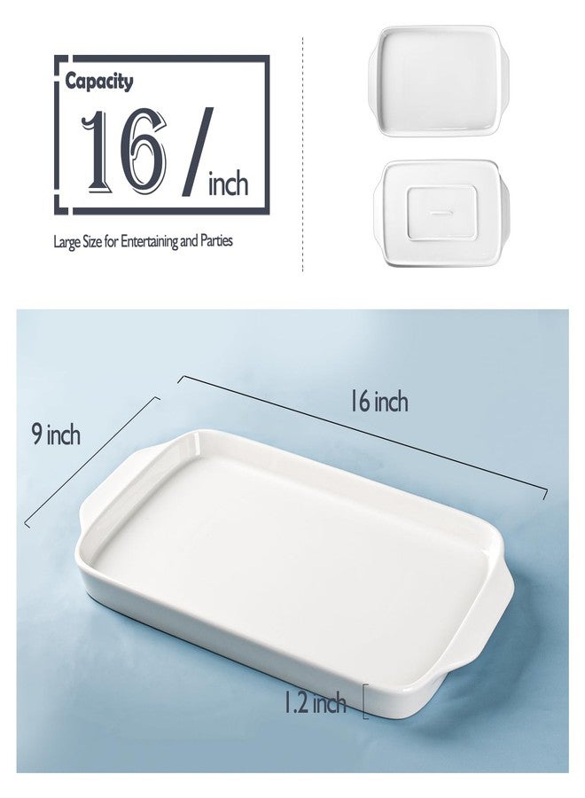 Dizada Large Serving Platter with Handles 16"x9" - White Porcelain Serving Trays Set of 3, Rectangular Platters for Entertaining, Party, Appetizer, Charcuterie - Image 2