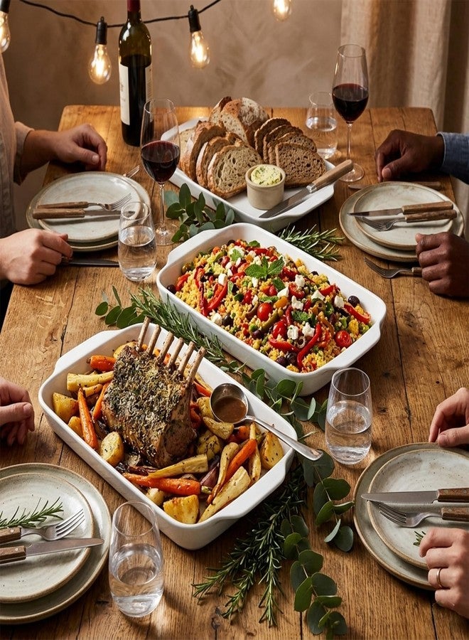 Dizada Large Serving Platter with Handles 16"x9" - White Porcelain Serving Trays Set of 3, Rectangular Platters for Entertaining, Party, Appetizer, Charcuterie - Image 5