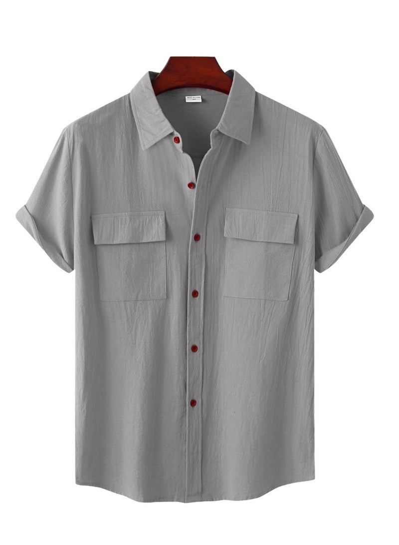 Summer new men's short-sleeved shirts men's casual shirts solid color half-sleeved tops  - Image 1