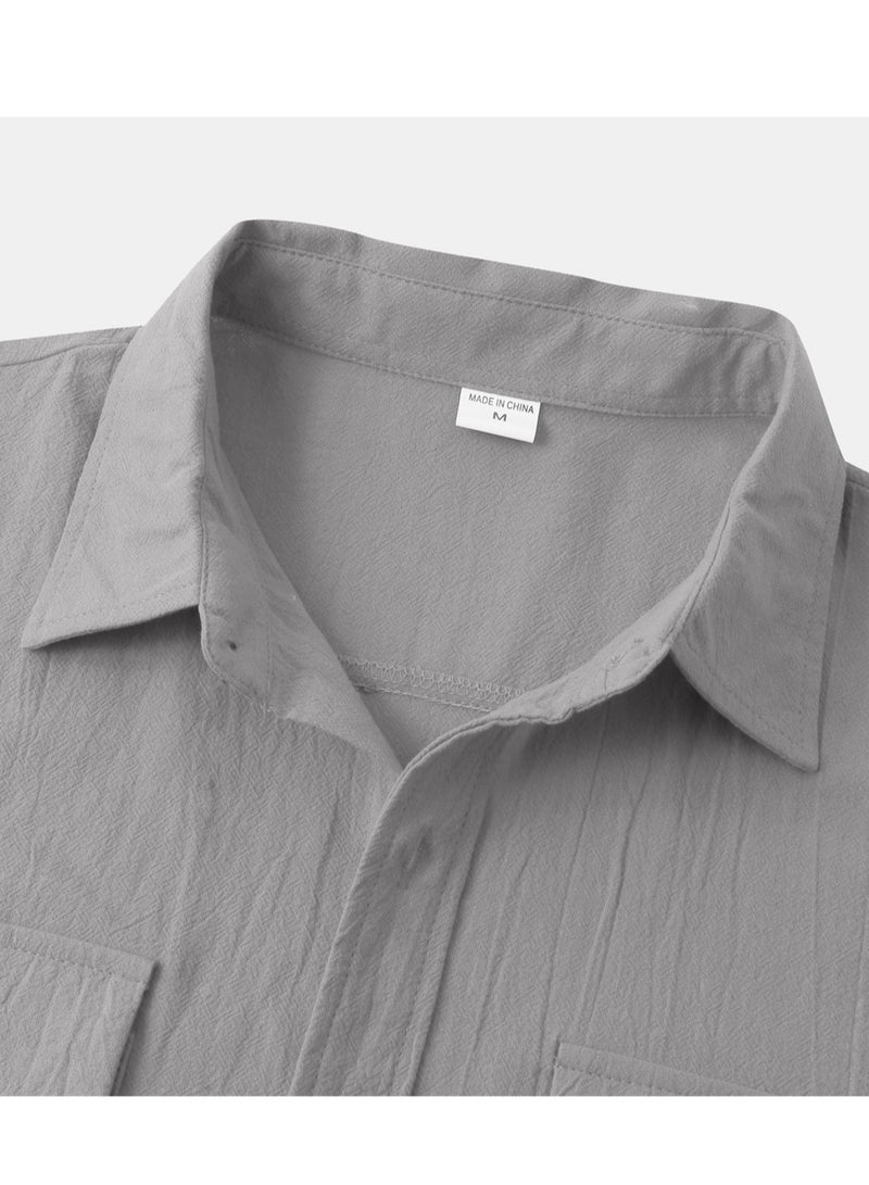 Summer new men's short-sleeved shirts men's casual shirts solid color half-sleeved tops  - Image 5