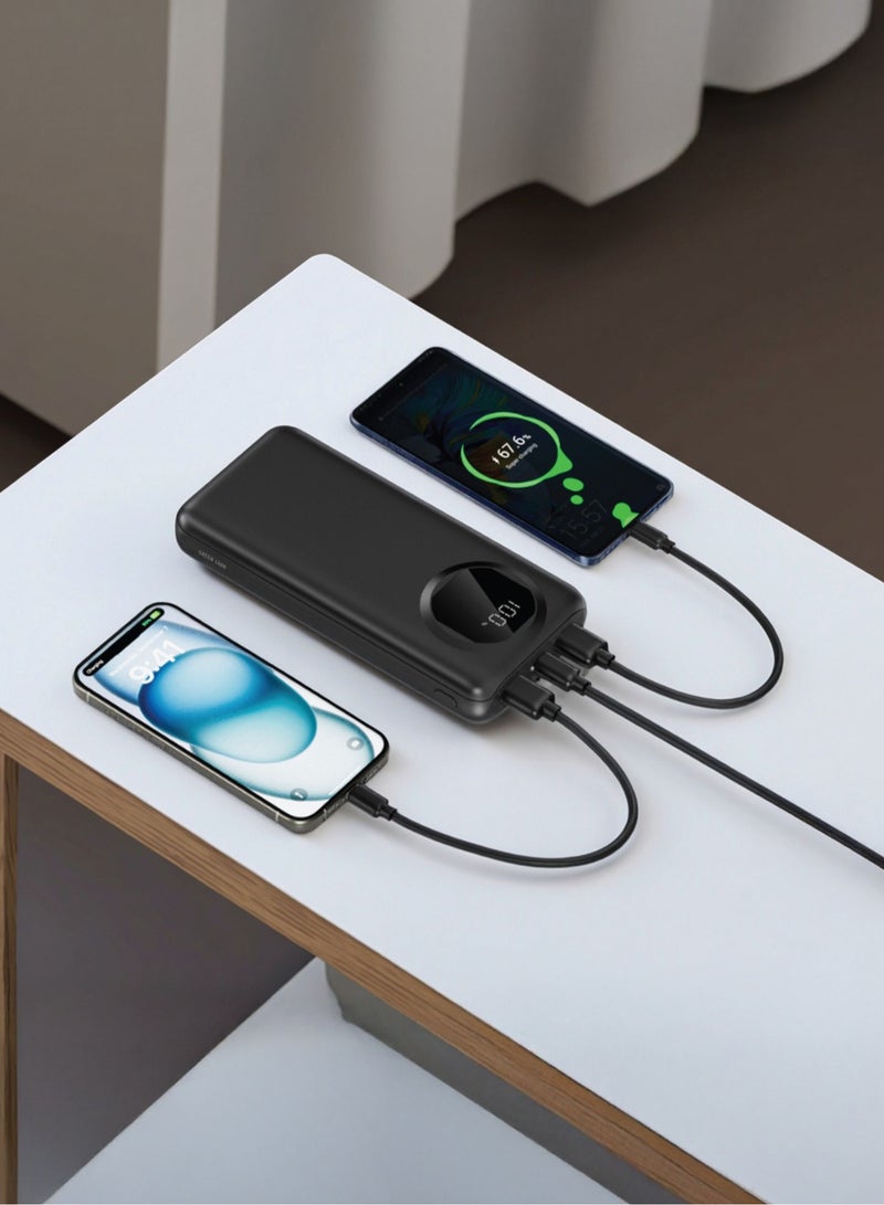 GREEN LION Nairo Slim Power Bank 20000mAh with 2 USB-A Port and USB-C Input and Digital Display / Fast Charger Powerbank 20000 mAh / Charging Protection - Black - Image 2