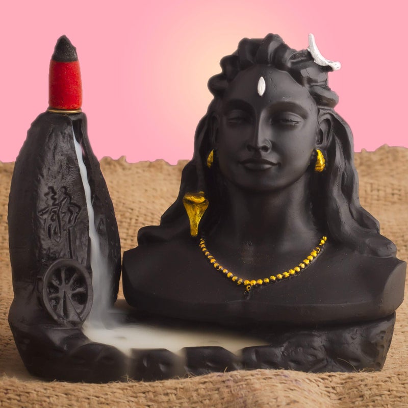 Rolimoli Adiyogi Dhyana Mudra Idol Fountain with 20 Smoke Backflow Cones Statue, Matte Black, for Worship. Decorative Showpiece Adishiva Smoke Fountain - Image 2