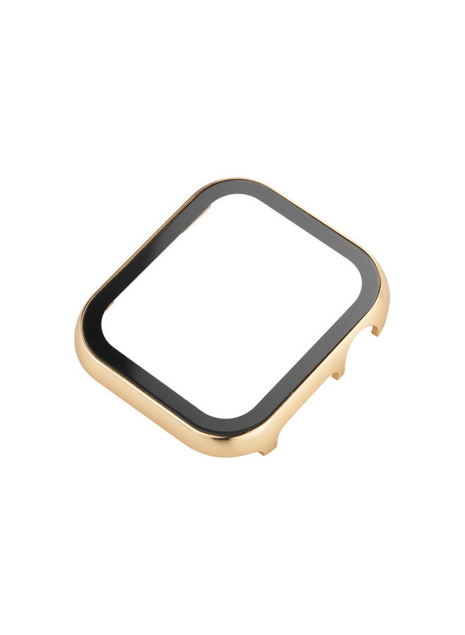 For S10 For Apple For Applewatch9 Watch Mirror Aluminum Alloy Tempered Film Integrated Case Iwatch Frame-Color:Gold-Exterior Dimension:44mm