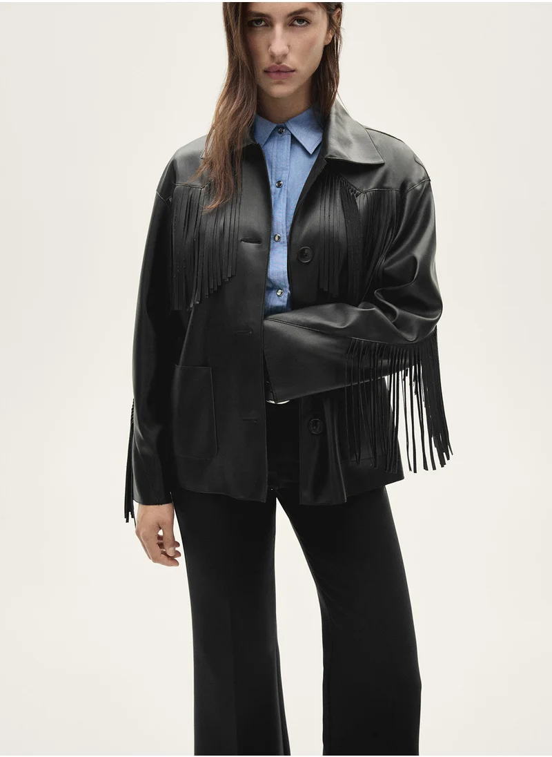 MANGO Fringed Overshirt