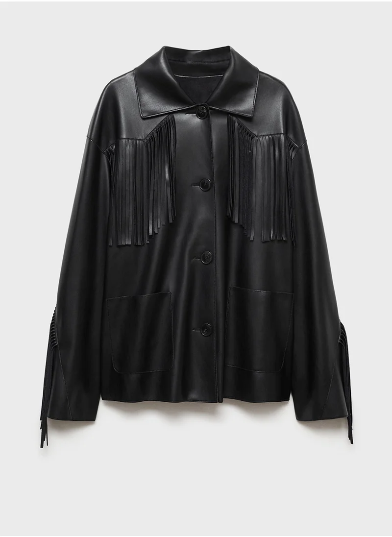 MANGO Fringed Overshirt