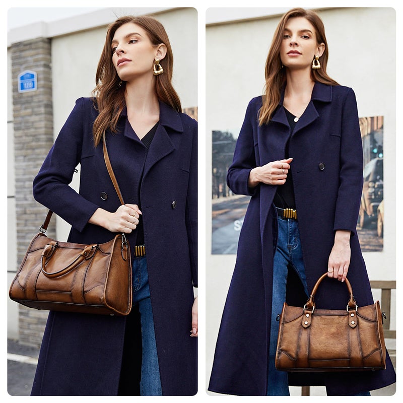 Iswee Womens Genuine Leather Handbags Tote Bag Shoulder Bag Top Handle Satchel Designer Ladies Purse Hobo Crossbody Bags(I19004-Coffee) - Image 2