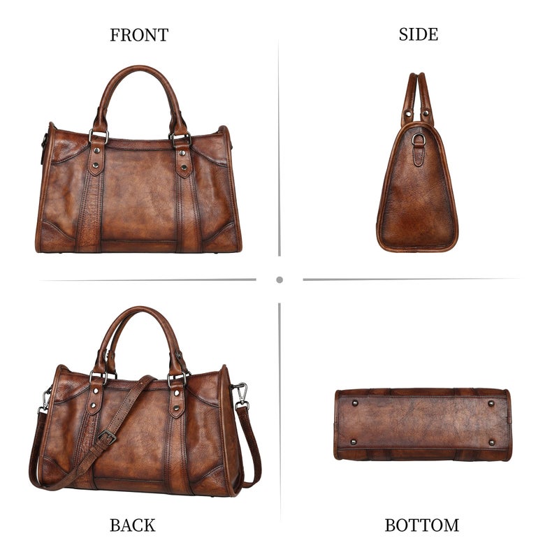 Iswee Womens Genuine Leather Handbags Tote Bag Shoulder Bag Top Handle Satchel Designer Ladies Purse Hobo Crossbody Bags(I19004-Coffee) - Image 5