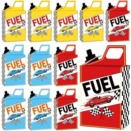 ojustbeok 12PCS Race Car Fuel Can Treat Boxes for Racing Birthday Party Supplies Black and White Checkered Flag Boxes Colorful Popcorn Candy Cookie Container for Wedding Baby Shower Favor Decor - Image 1