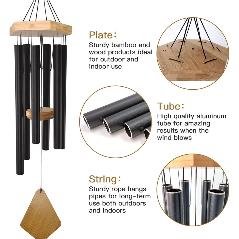 Howarmer Wind Chimes 30 Inches Deep Tone Memorial Wind Chimes with Hook for Mother's Day/Housewarming/Christmas, Patio, Garden, Yard, Home Decor, Black - Image 2