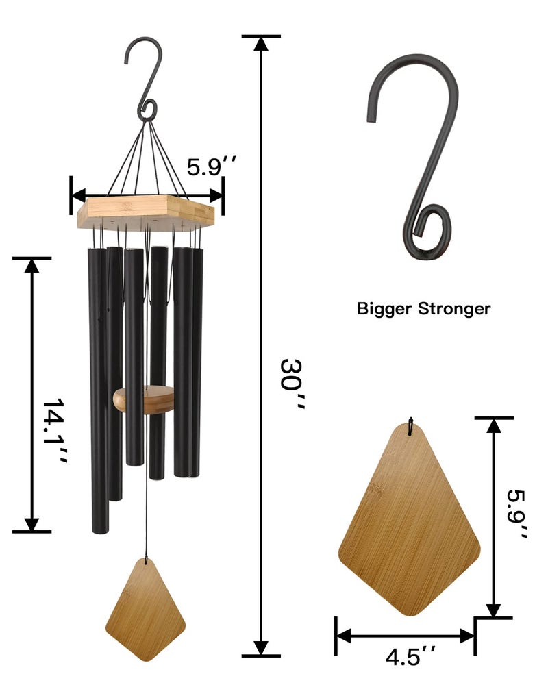 Howarmer Wind Chimes 30 Inches Deep Tone Memorial Wind Chimes with Hook for Mother's Day/Housewarming/Christmas, Patio, Garden, Yard, Home Decor, Black - Image 5