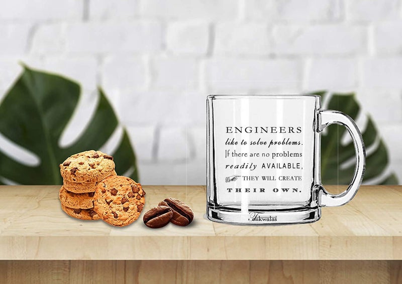 TONKWALAS Engineers Like to Solve Problems Printed Transparent Glass Coffee and Tea Mug Best Engineers Gift (325 ML) - Image 2
