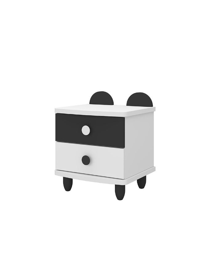 DANUBE HOME - Panda 2 Drawers Nighstand| Multifunctional Kids Bedside Table Space Saving Night Stand Side Table Modern Design Furniture For Bedroom L45Xw40Xh47.6Cm -White And Black - Image 1