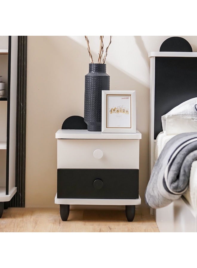 DANUBE HOME Panda 2 Drawers Nighstand| Multifunctional Kids Bedside Table Space Saving Night Stand Side Table Modern Design Furniture For Bedroom L45Xw40Xh47.6Cm -White And Black - Image 3