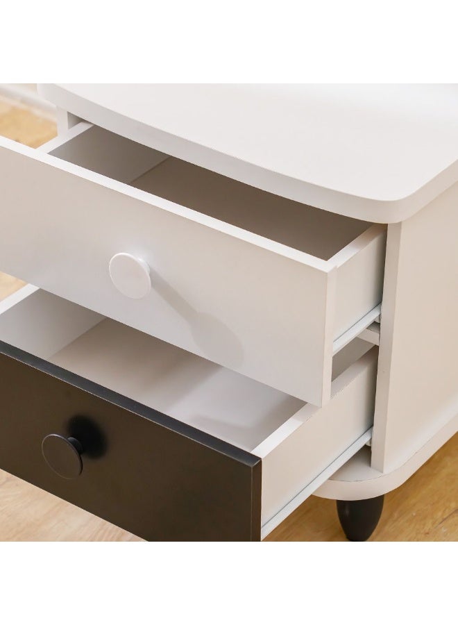 DANUBE HOME Panda 2 Drawers Nighstand| Multifunctional Kids Bedside Table Space Saving Night Stand Side Table Modern Design Furniture For Bedroom L45Xw40Xh47.6Cm -White And Black - Image 2