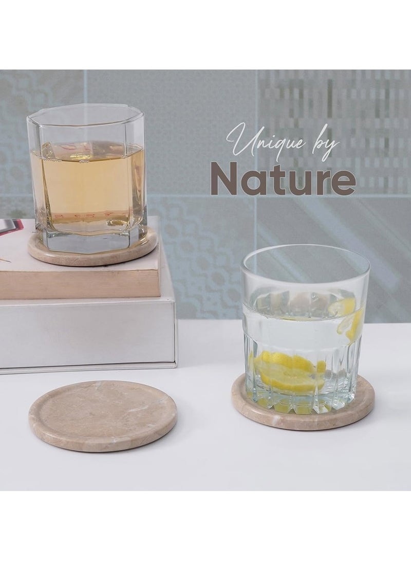 RADICALn Marble 3.5" Round Verona Coaster Set with Lid – Handmade Polished Stone Coasters Set of 6 – Perfect for Coffee Bar & Living Room Decor  - Image 3