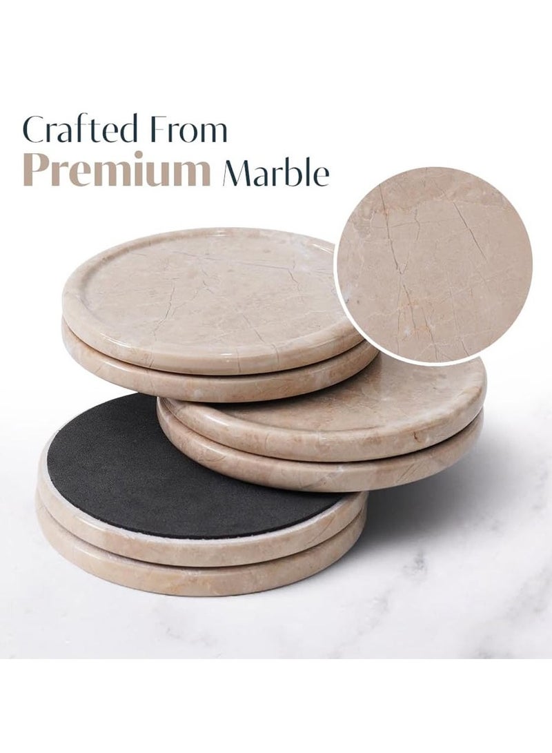 RADICALn Marble 3.5" Round Verona Coaster Set with Lid – Handmade Polished Stone Coasters Set of 6 – Perfect for Coffee Bar & Living Room Decor  - Image 2