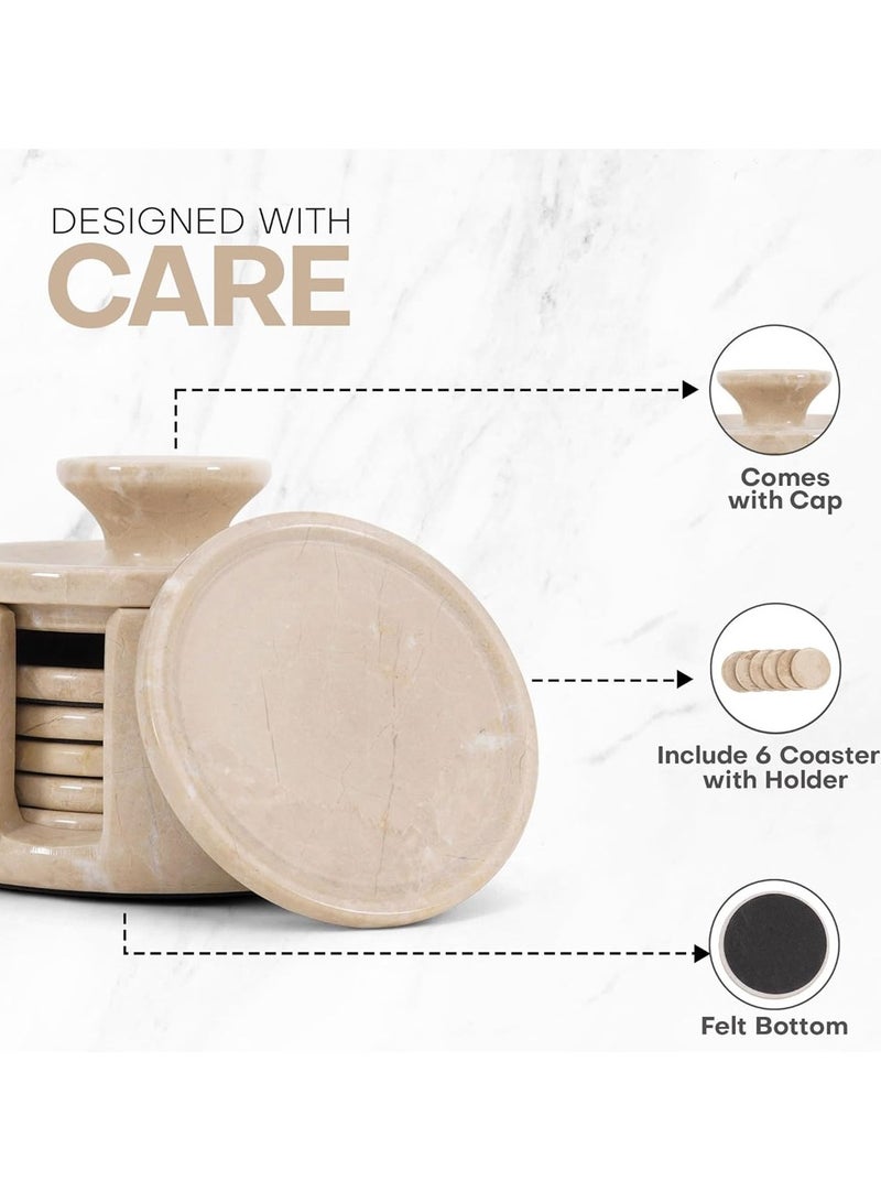 RADICALn Marble 3.5" Round Verona Coaster Set with Lid – Handmade Polished Stone Coasters Set of 6 – Perfect for Coffee Bar & Living Room Decor  - Image 5