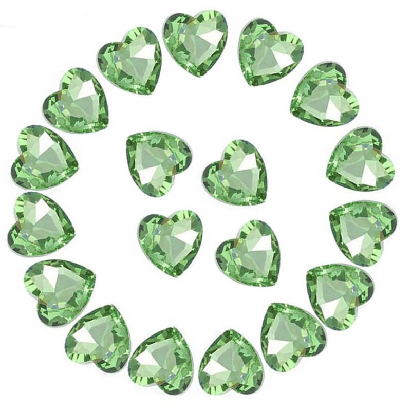 Crystal Rhinestones 50pcs AB Crystals Pointback Heart Glass Rhinestone for DIY Crafts Jewelry Making12mmLight Green