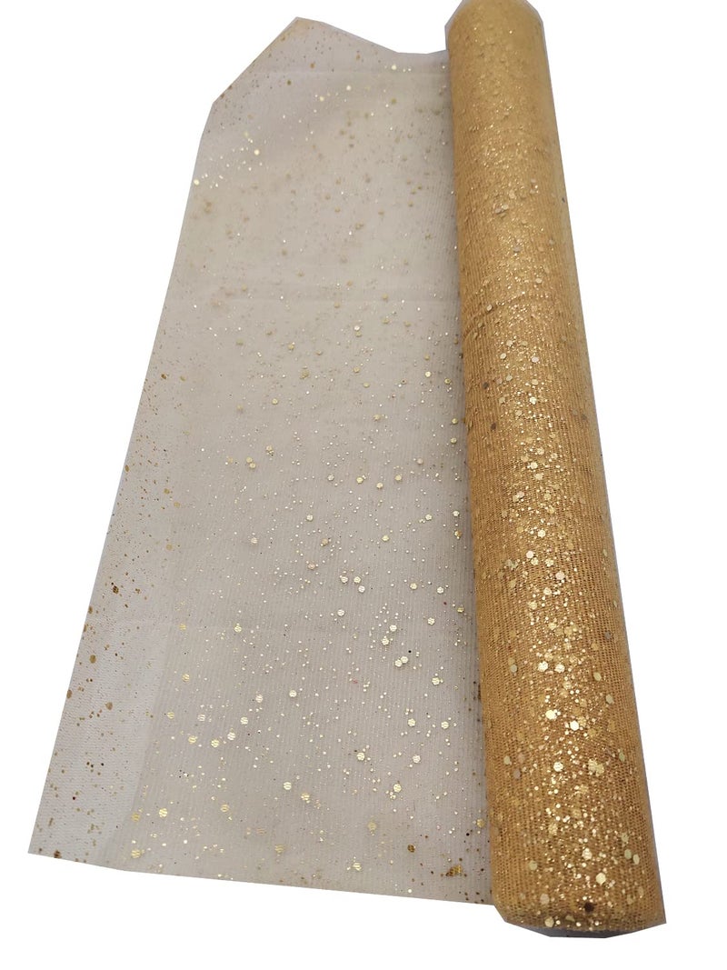 3A Featuretail 1 Roll of 19Inch X 4 Yards Golden Glitter Net Fabric For Decoration, Fruit/Dryfruit/Gift Packing & Trousseau Tray Packing (Net Sequins) - Image 5