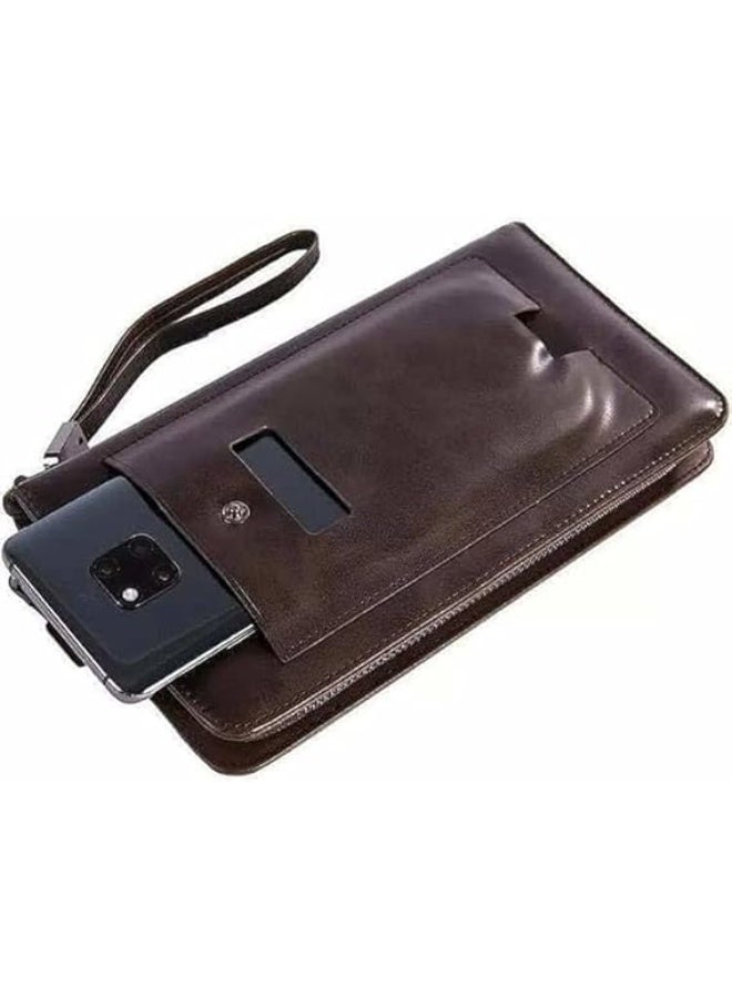 KANGAROO Men's Long Leather Wallet for Carrying Items, Cash and Mobile Phone - Brown - Image 3