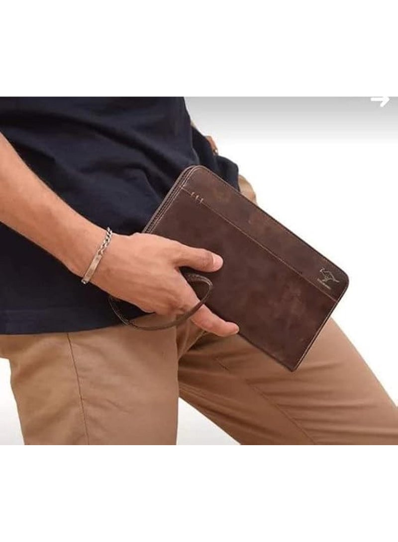 KANGAROO Men's Long Leather Wallet for Carrying Items, Cash and Mobile Phone - Brown - Image 5
