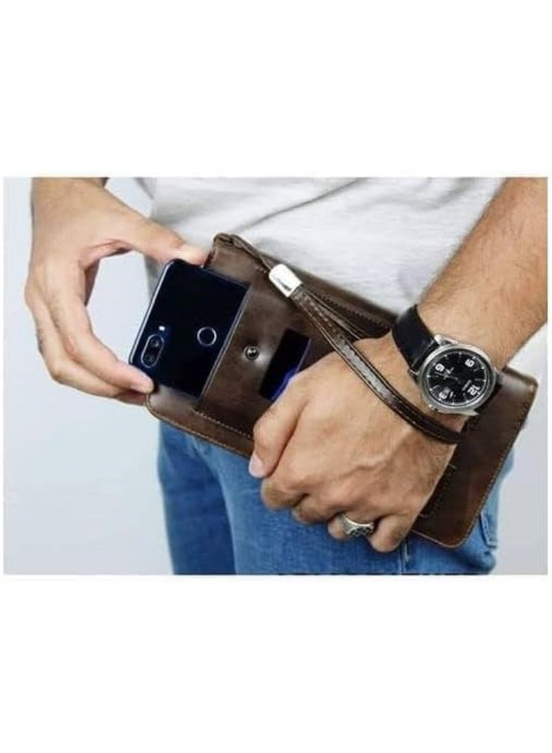 KANGAROO Men's Long Leather Wallet for Carrying Items, Cash and Mobile Phone - Brown - Image 2