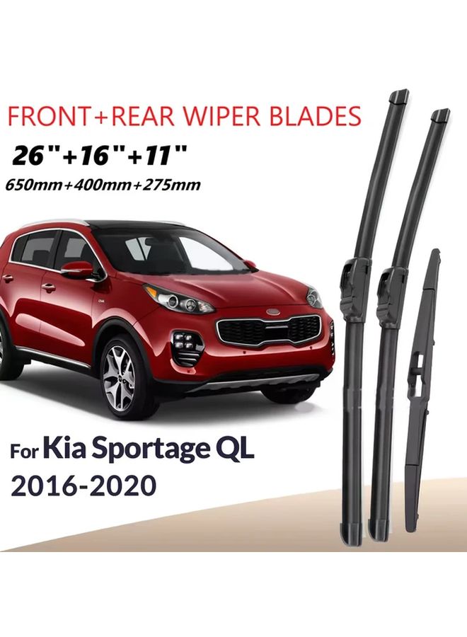 Frameless Windshield Wiper Set for Kia Sportage QL 2016 2020 Front and Rear 3 Pack - Image 1