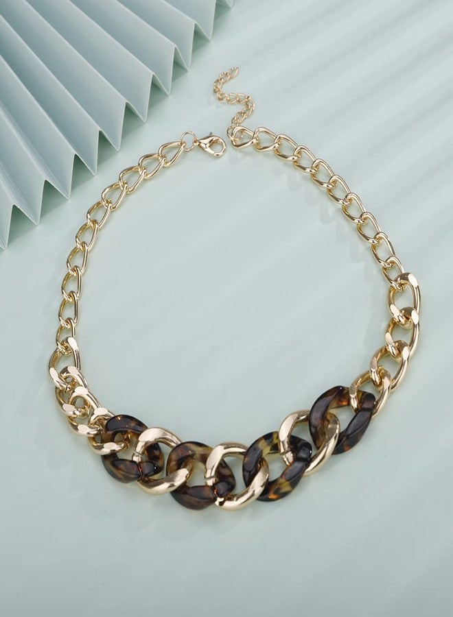Wiwpar Gold Long Necklaces for Women Acrylic Tortoise Link Collar Necklace Acetate Leopard Print Statement Bib Choker Necklace Jewelry Gift for Women - Image 5