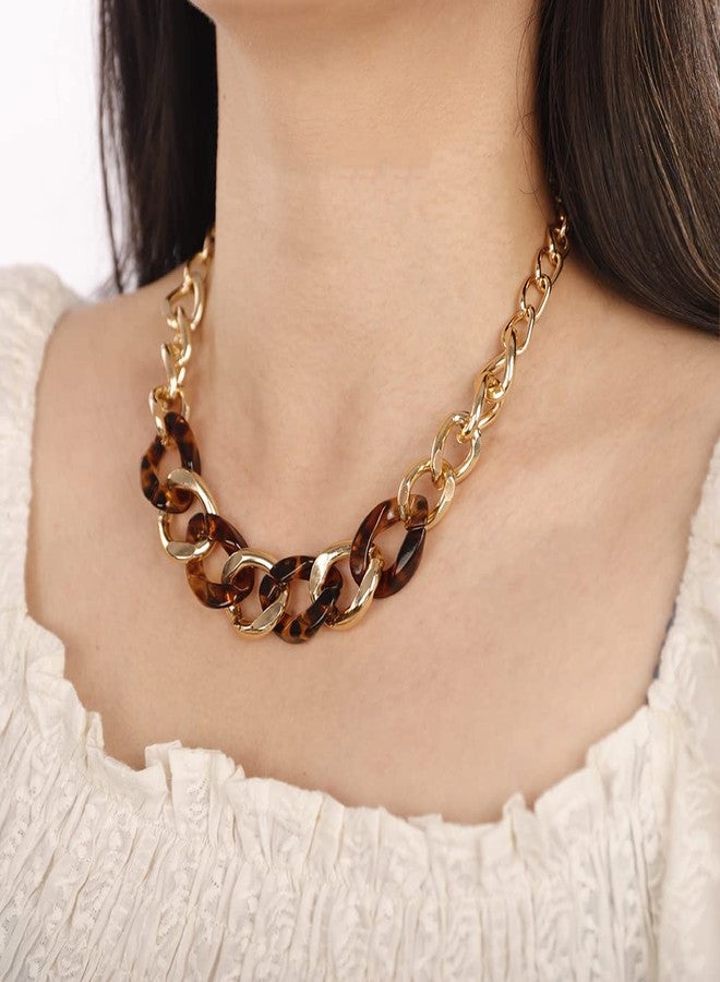 Wiwpar Gold Long Necklaces for Women Acrylic Tortoise Link Collar Necklace Acetate Leopard Print Statement Bib Choker Necklace Jewelry Gift for Women - Image 3