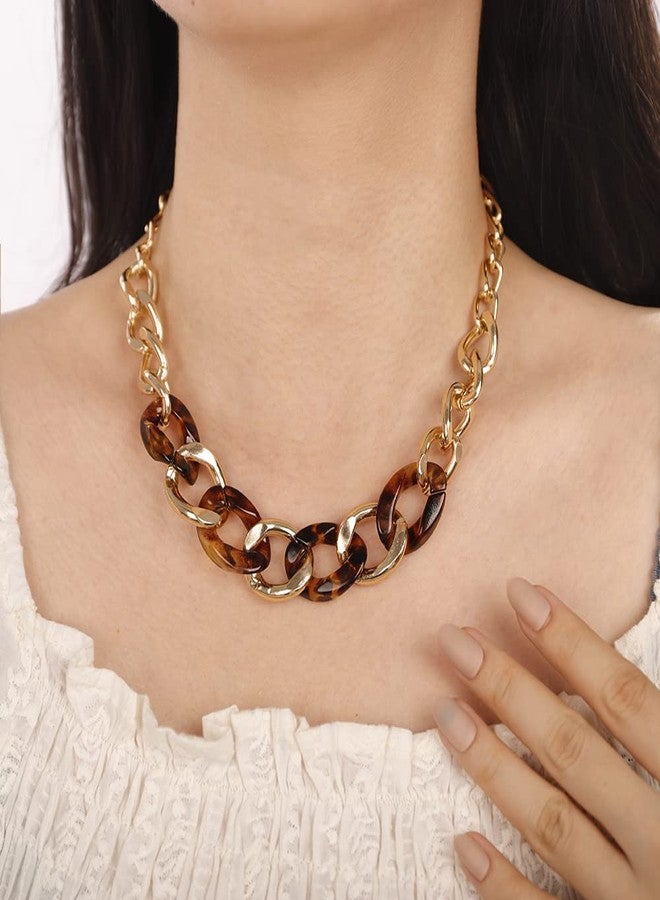 Wiwpar Gold Long Necklaces for Women Acrylic Tortoise Link Collar Necklace Acetate Leopard Print Statement Bib Choker Necklace Jewelry Gift for Women - Image 2