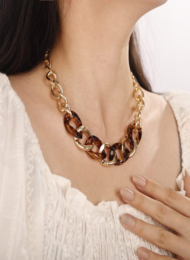 Wiwpar Gold Long Necklaces for Women Acrylic Tortoise Link Collar Necklace Acetate Leopard Print Statement Bib Choker Necklace Jewelry Gift for Women - Image 4