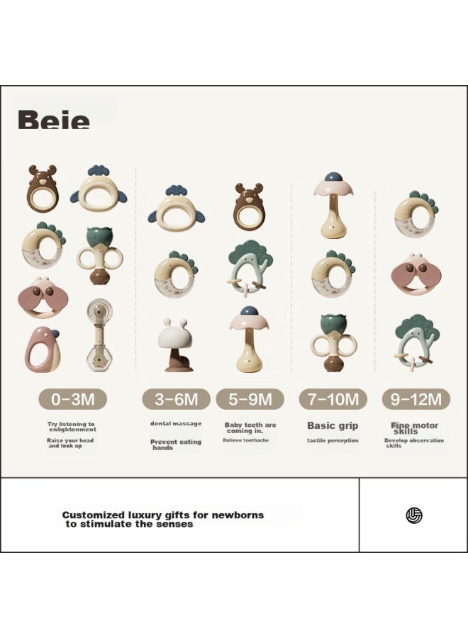Beie Rattle Teether Early Education Soothing Toy For 0-3 Years Old, Step Rattle Set Of 10 With Storage Box, Children's Gift - Image 1
