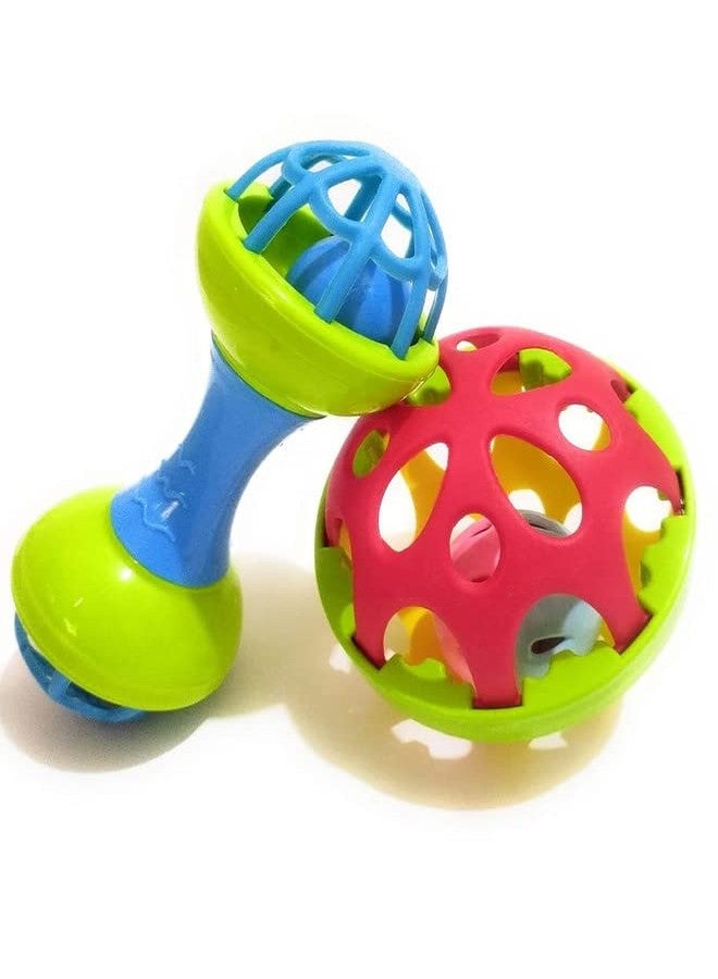 OMETER Soft Plastic Rubber Body Rolling Hand Bell Ball Baby Rattle Toy Rattle Bell Toy for Babies (Multi Color) (Set of 1) - Image 1