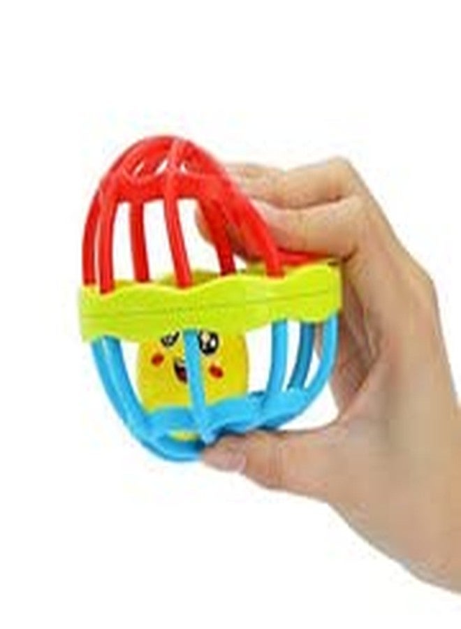 OMETER Soft Plastic Rubber Body Rolling Hand Bell Ball Baby Rattle Toy Rattle Bell Toy for Babies (Multi Color) (Set of 1) - Image 3