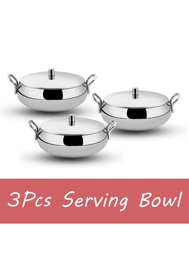 KITCHEN CLUE Stainless Steel Handi Serving Combo Set With Lids - Pack Of 3 Pcs, 1750 ML - Steel Kadhai Set For Kitchen - Kitchen Cookware With Handles For Storing, Serving Rice, Curry, Dal, Dry Fruits - Image 5