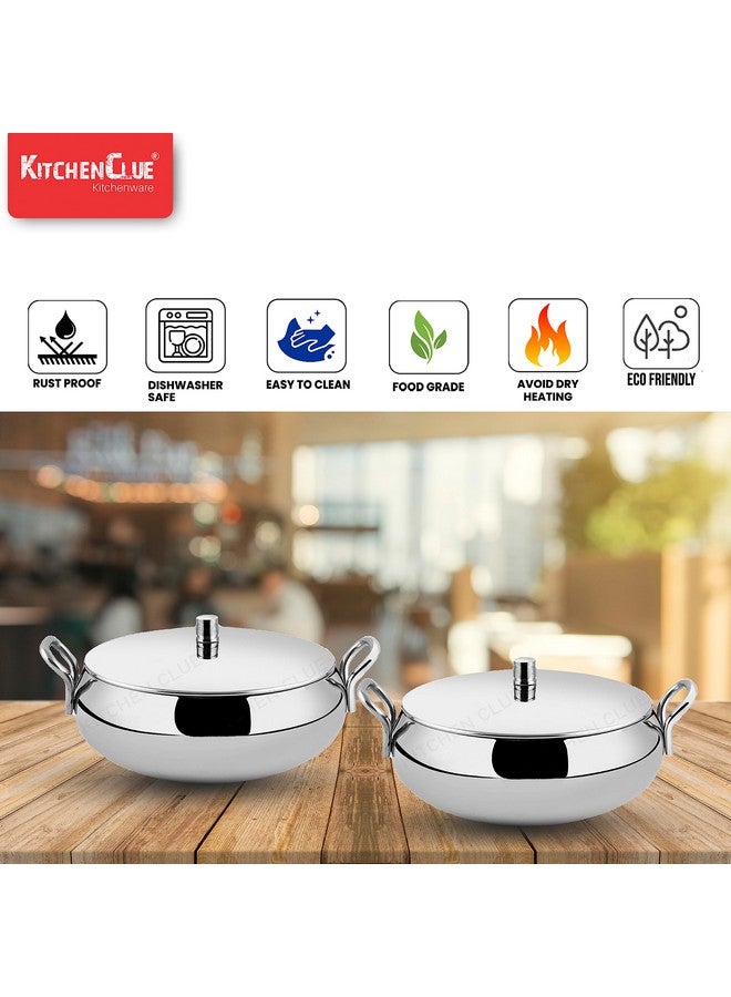 KITCHEN CLUE Stainless Steel Handi Serving Combo Set With Lids - Pack Of 3 Pcs, 1750 ML - Steel Kadhai Set For Kitchen - Kitchen Cookware With Handles For Storing, Serving Rice, Curry, Dal, Dry Fruits - Image 3