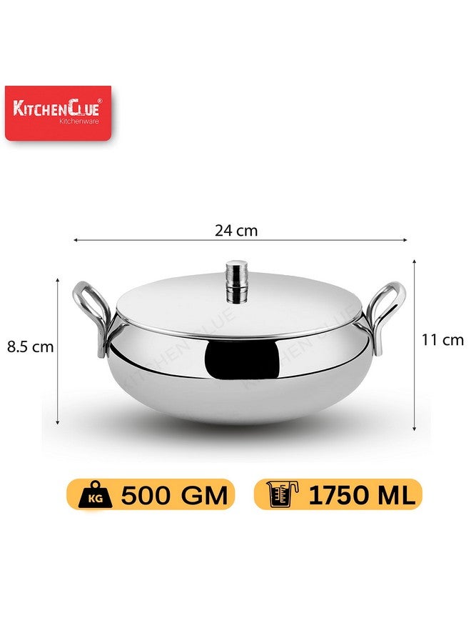 KITCHEN CLUE Stainless Steel Handi Serving Combo Set With Lids - Pack Of 3 Pcs, 1750 ML - Steel Kadhai Set For Kitchen - Kitchen Cookware With Handles For Storing, Serving Rice, Curry, Dal, Dry Fruits - Image 4