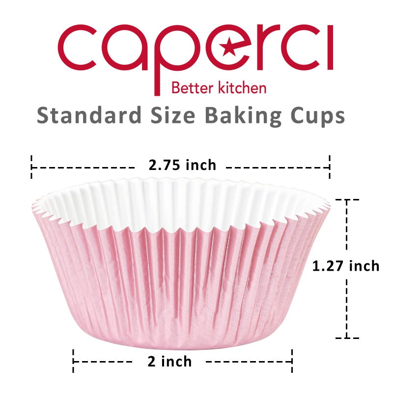 Caperci Pink Foil Cupcake Muffin Liners Standard Size Baking Cups 150-Pack - Premium Greaseproof & Sturdy - Image 2
