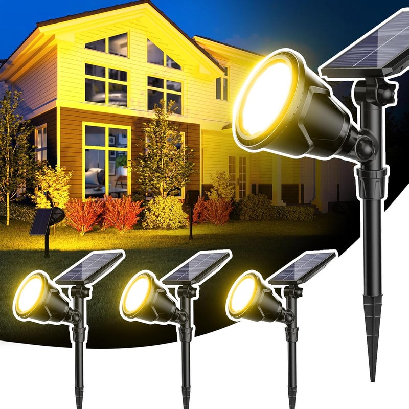 ROSHWEY Outdoor Solar Lights, 600LM Waterproof Solar Spot Lights for Yard, Patio, and Garden (Warm White, 4 Pack) - Image 1
