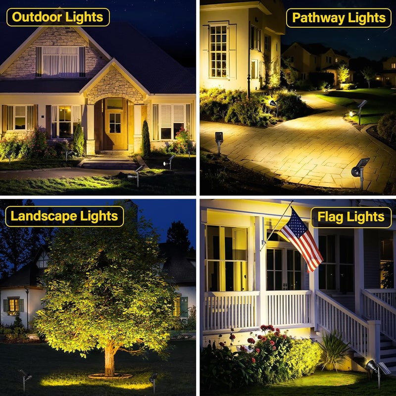 ROSHWEY Outdoor Solar Lights, 600LM Waterproof Solar Spot Lights for Yard, Patio, and Garden (Warm White, 4 Pack) - Image 3