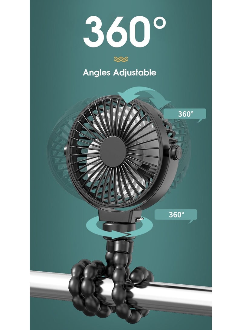 Baby Stroller Fan Portable Clip On USB Rechargeable Quiet Adjustable Cooling Fan for Baby Strollers Prams Car Seats Travel Outdoor