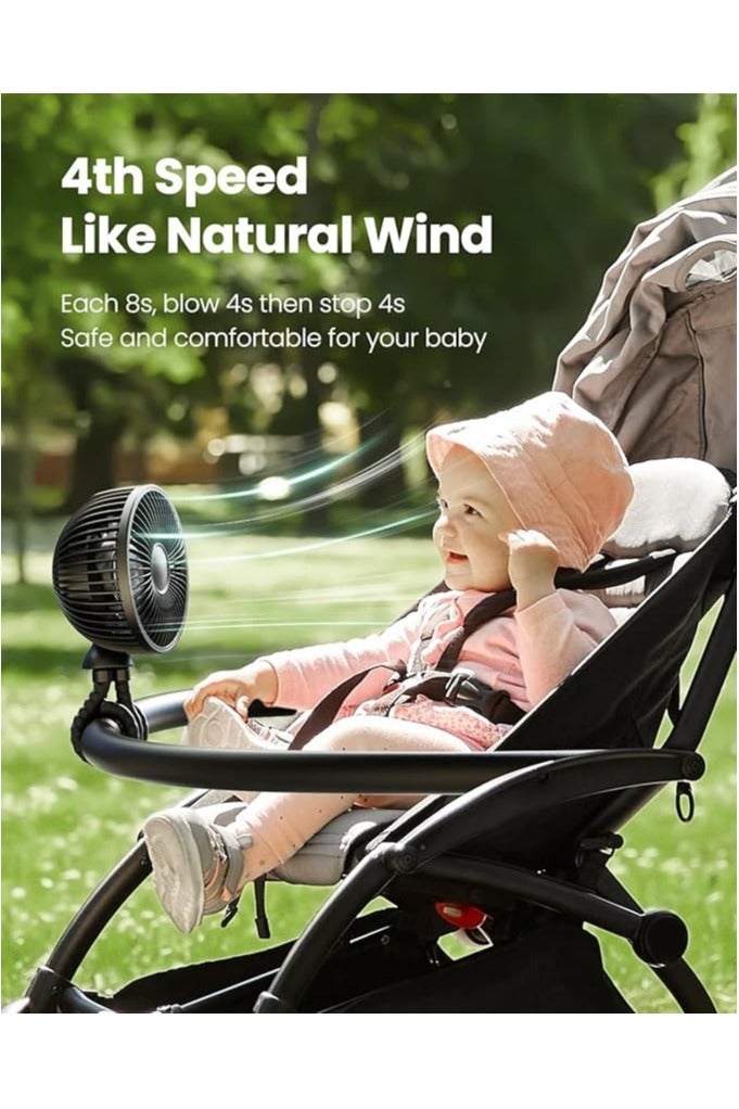 HAVEN Baby Stroller Fan, Portable Clip-On Fan with LED Light, 4 Speed Rechargeable USB Fan, Flexible Tripod, 360° Rotation, Battery Operated Mini Desk Fan for Car Seat, Crib, Travel, Camping, Treadmill, Office, Black - Image 3