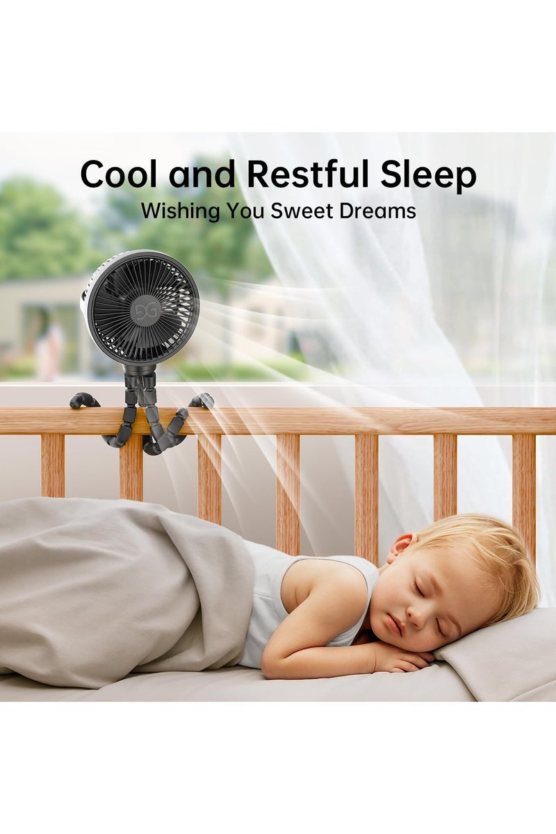 HAVEN Baby Stroller Fan, Portable Clip-On Fan with LED Light, 4 Speed Rechargeable USB Fan, Flexible Tripod, 360° Rotation, Battery Operated Mini Desk Fan for Car Seat, Crib, Travel, Camping, Treadmill, Office, Black - Image 4
