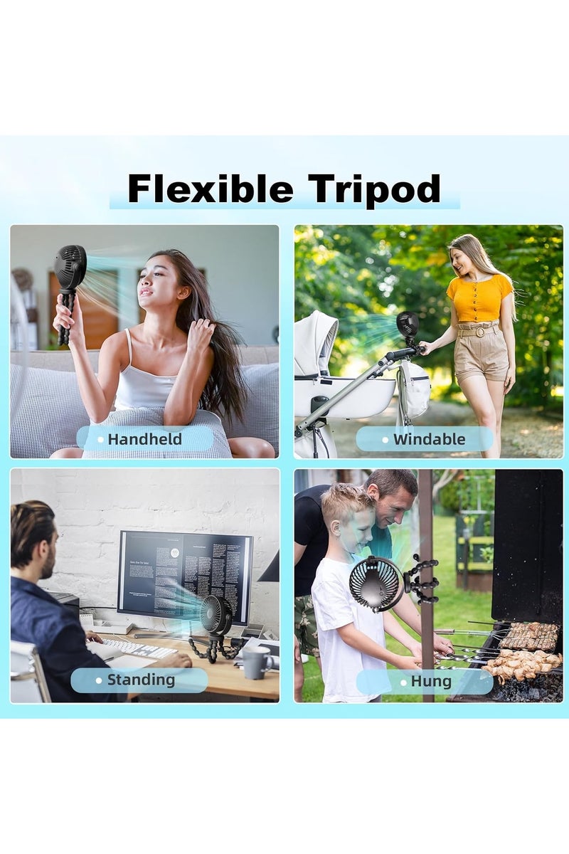 HAVEN Baby Stroller Fan, Portable Clip-On Fan with LED Light, 4 Speed Rechargeable USB Fan, Flexible Tripod, 360° Rotation, Battery Operated Mini Desk Fan for Car Seat, Crib, Travel, Camping, Treadmill, Office, Black - Image 5