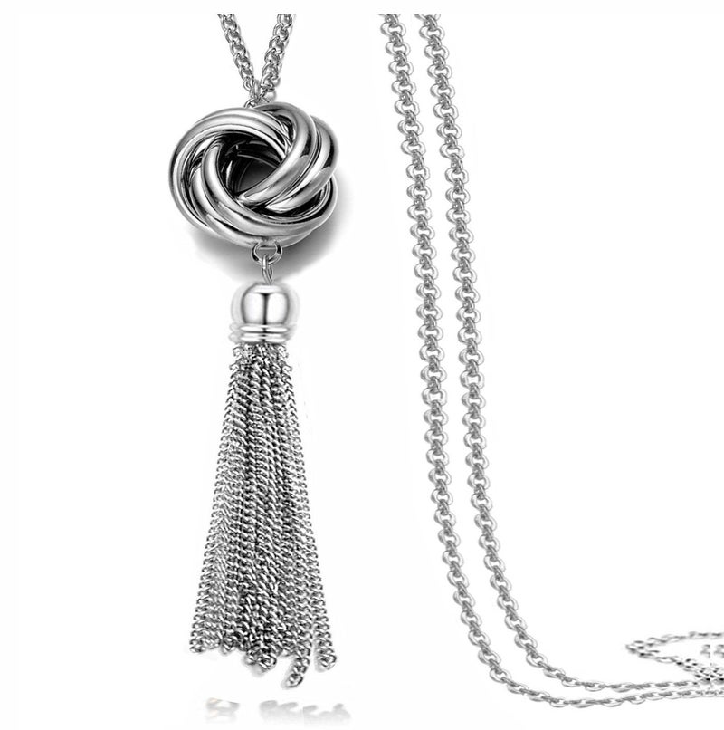 Perfect 4U Multi Link Tassel End Statement Y Necklace Knot Snake Chain Neck Pendant for Lady - Image 1