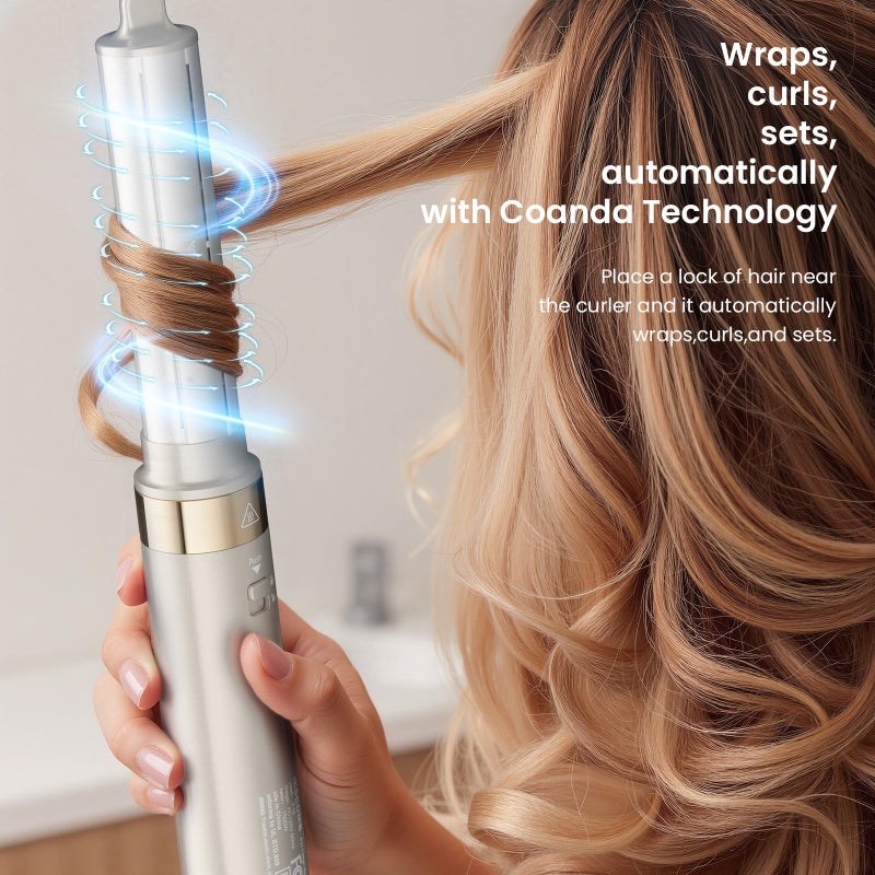 MESCOMB Upgraded 5 in 1 Hot Air Styler â€“ 110,000 RPM Hair Dryer Brush with Automatic Curling Barrel, Volumizer for Curl, Smooth & Blowout, Anti-Frizz & No Heat Damage (Champagne) - Image 4